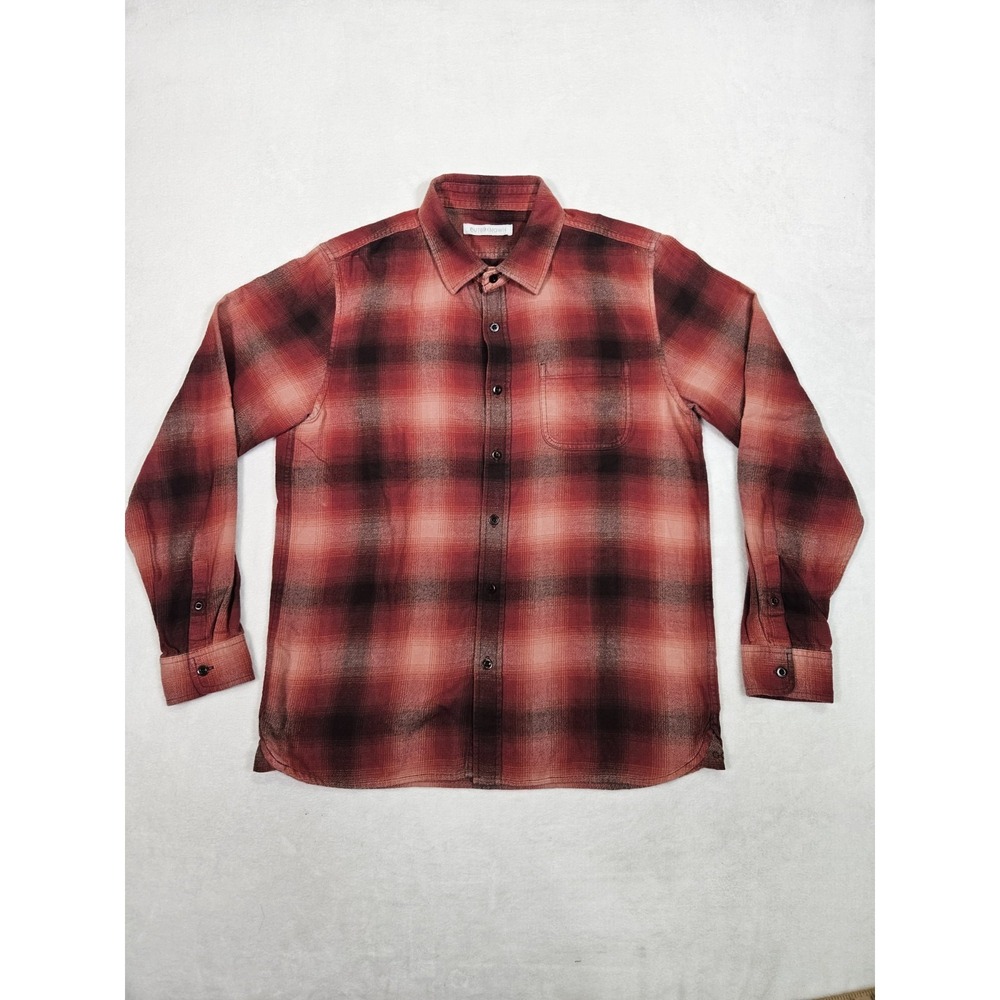 Outerknown Transitional Slub Flannel Shirt Blue Men's Large Plaid Organic Cotton